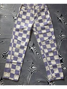 Source Unknown Lavender and Cream Check High-Rise Jeans